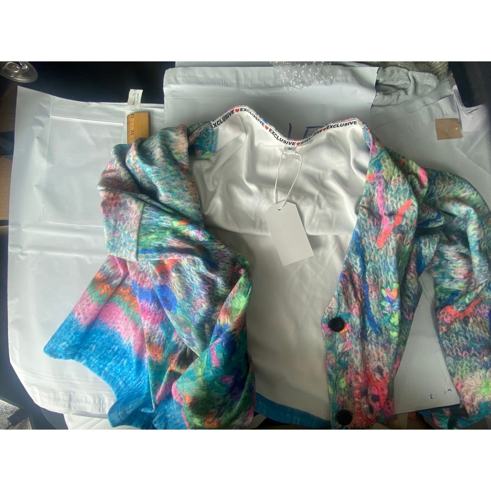 Exclusive Abstract Print Button Front Cardigan Women's Multi Color SIZE M‎
